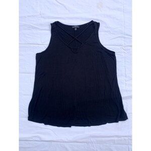 Lane Bryant Black Tank Top Sleeveless Shirt Criss Cross Lace Front 18/20 Plus Si